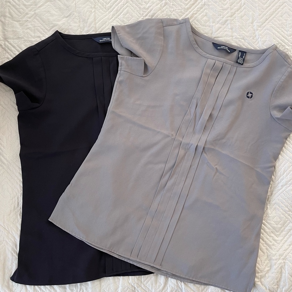 2 Lands End Chase Bank blouses. Navy blue and gray. Great condition. Size 0